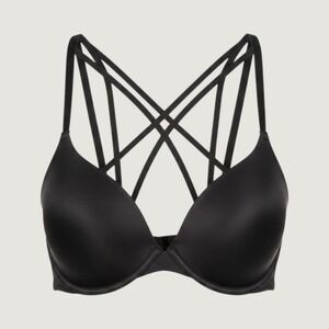 Victorias Secret PINK Wear Everywhere Push Up Bra Black Strappy Back 34B